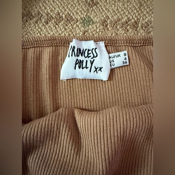 Princess Polly camel ribbed off the shoulder long sleeved crop top 4 - Picture 8 of 12